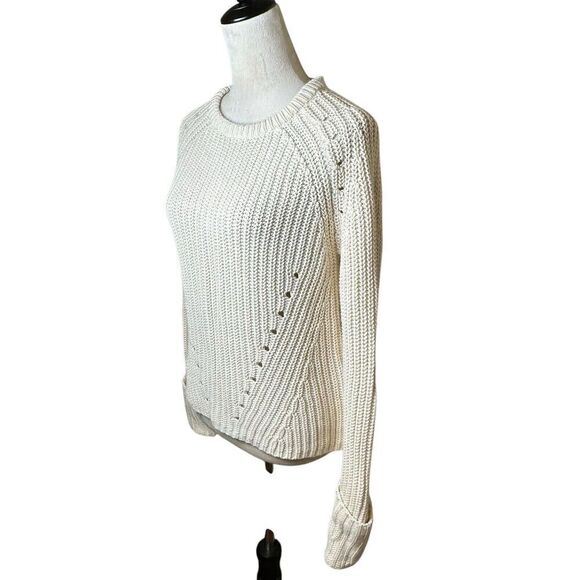 360 SWEATER Ivory Knit Pullover Womens Medium | Cozy Classic Ribbed Cotton Blend - Picture 5 of 8